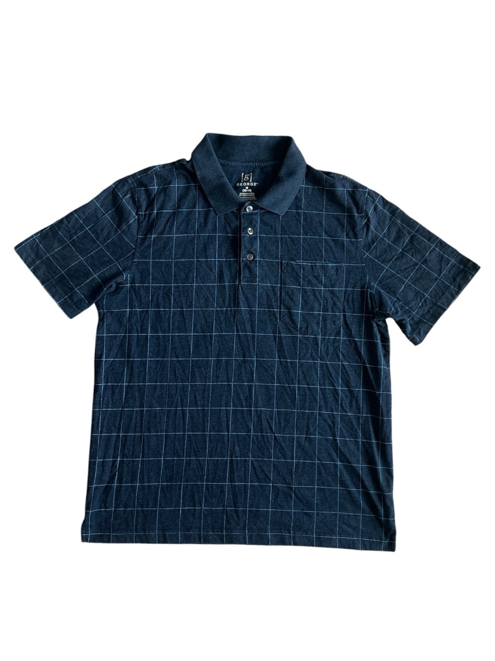George Men’s Navy Polo with White Grid Size Medium (38-40)